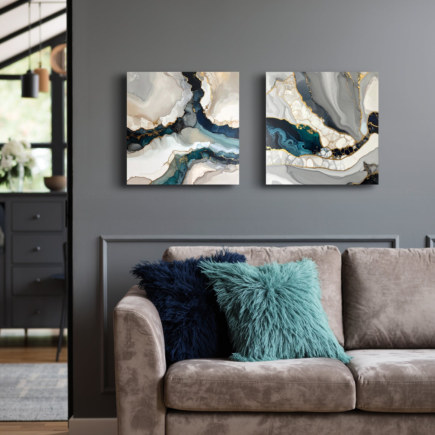 Set of Two Canvases ‘Marblelux Teal’