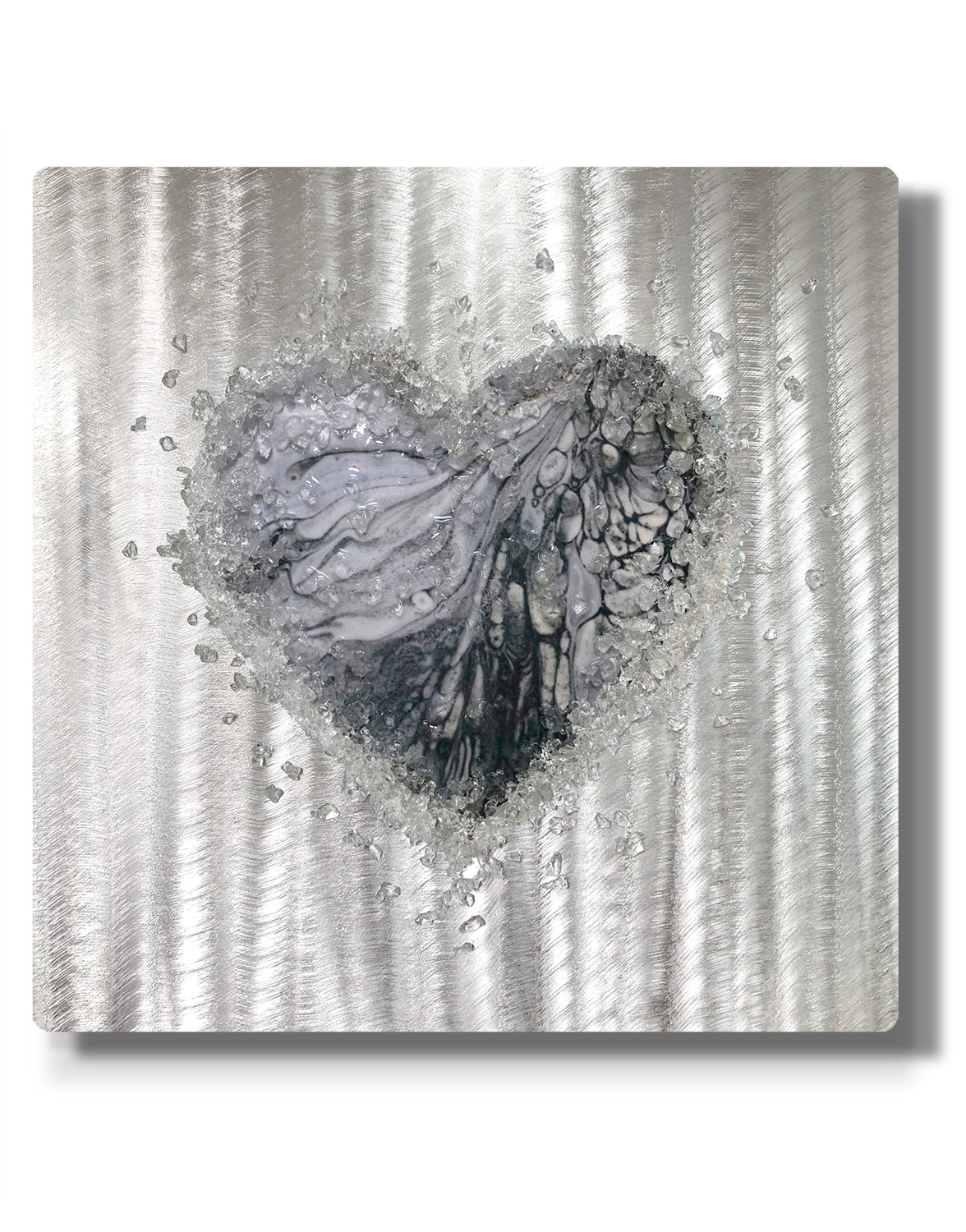 Crystal Glass Heart Set of Three, Grey and White