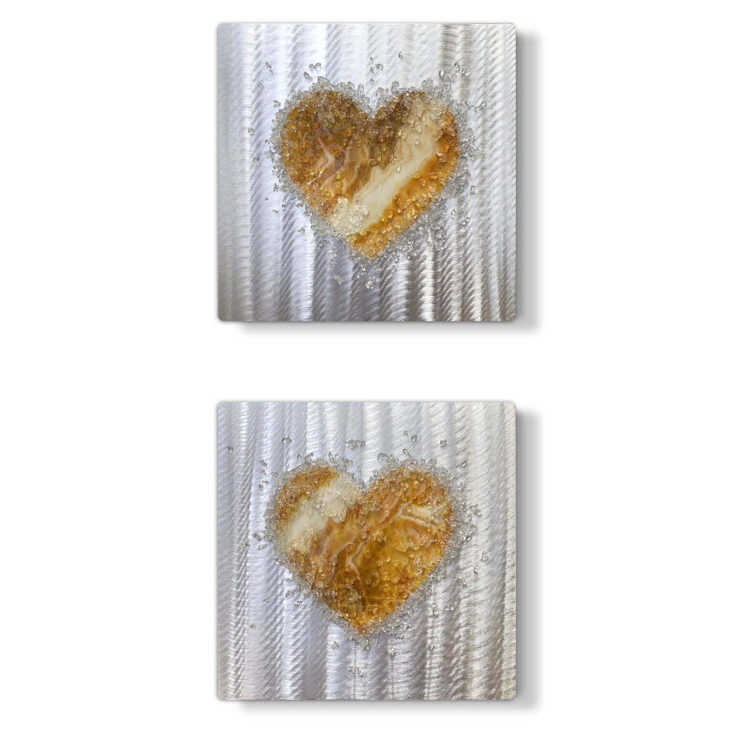 Crystal Glass Heart Duo, Mustard