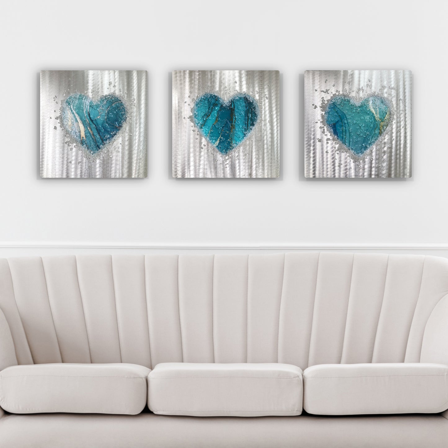 Crystal Glass Heart Set of Three, Seaglass