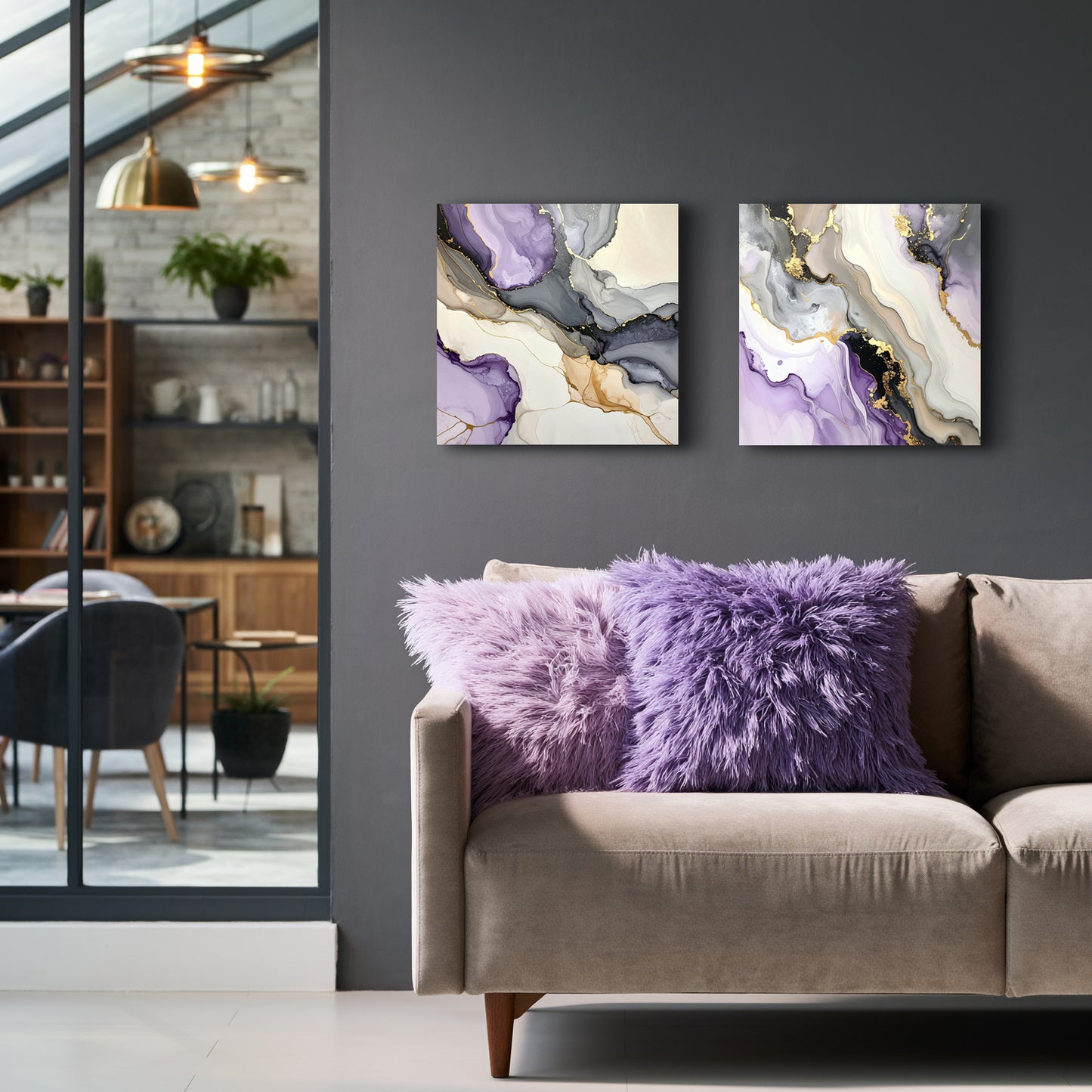 Set of Two Canvases ‘Marblelux Lilac’