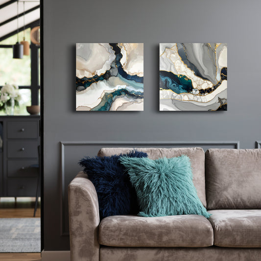 Set of Two Canvases ‘Marblelux Teal’