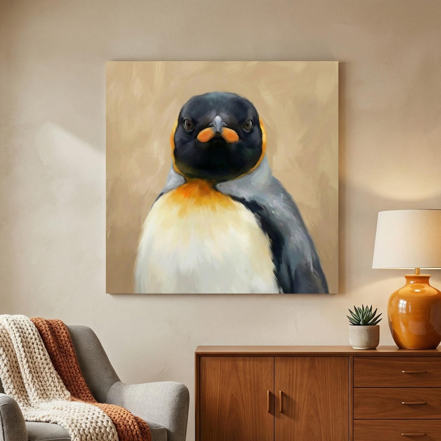 Noble Penguin, Canvas Print, 82 x 82cm