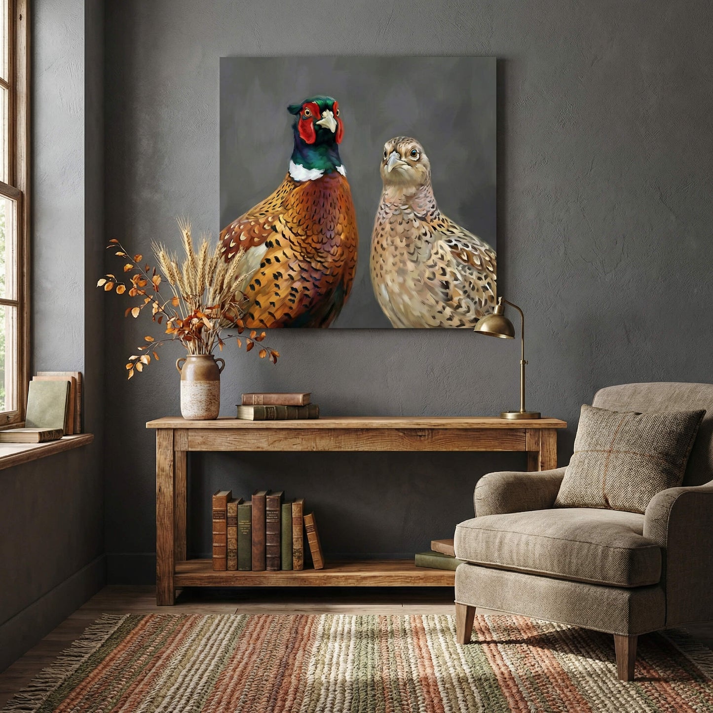 The Pheasant Pair, Canvas Print, 82 x 82cm