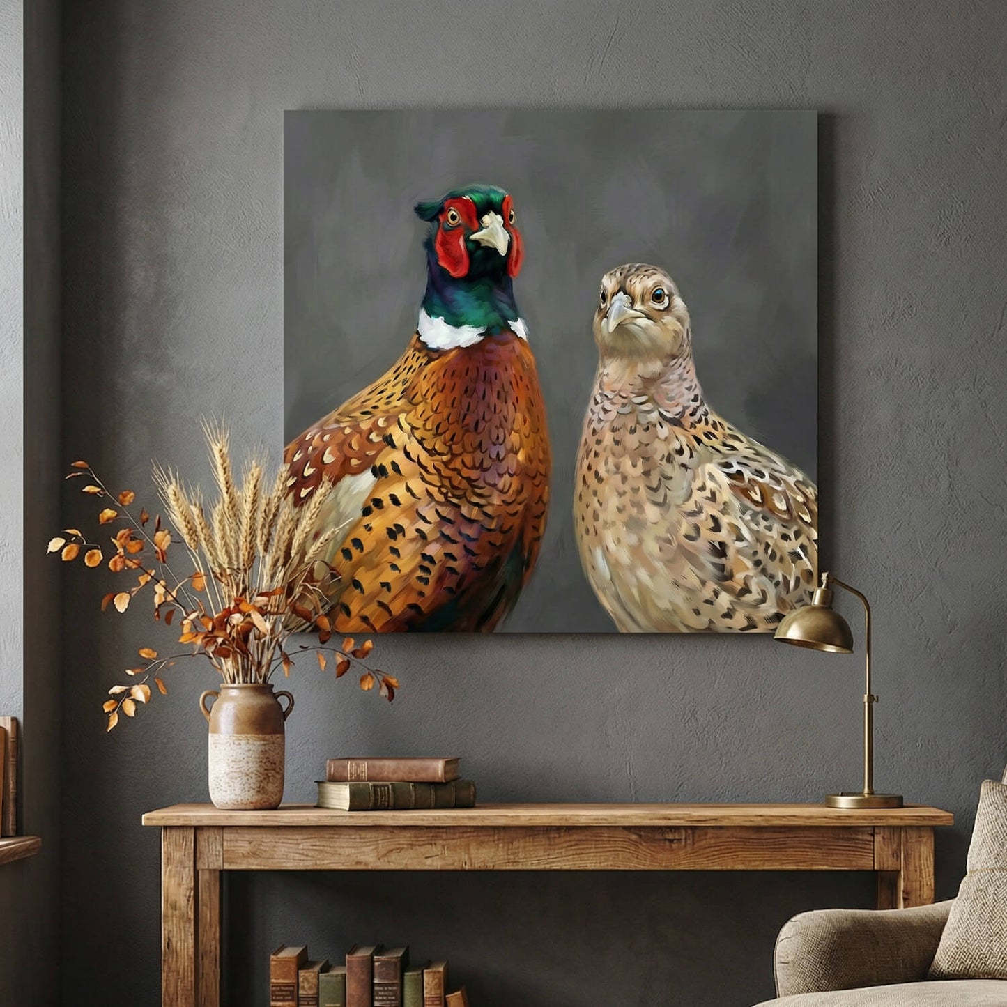 The Pheasant Pair, Canvas Print, 82 x 82cm