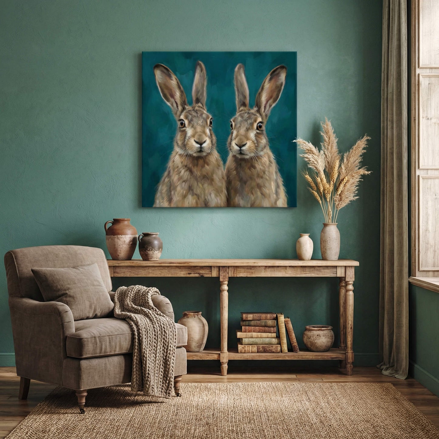 The Curious Hares, Canvas Print, 82 × 82cm
