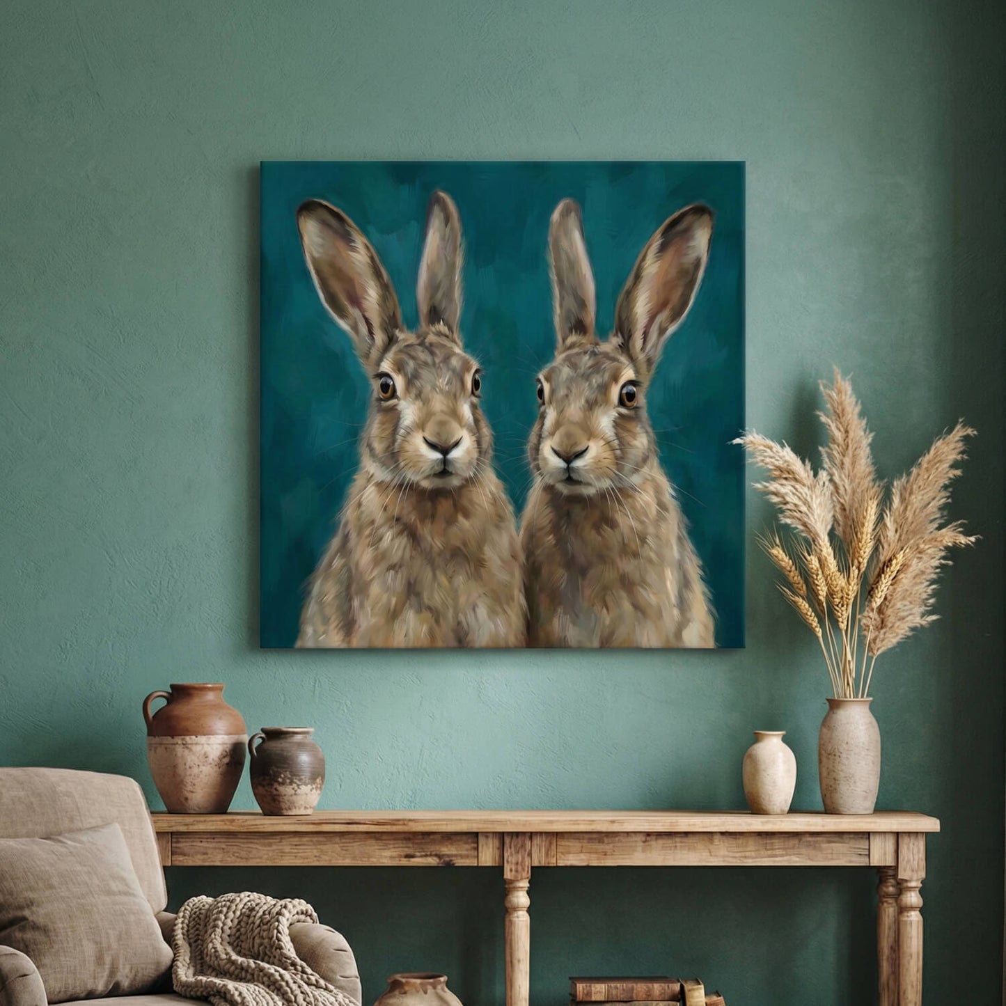 The Curious Hares, Canvas Print, 82 × 82cm