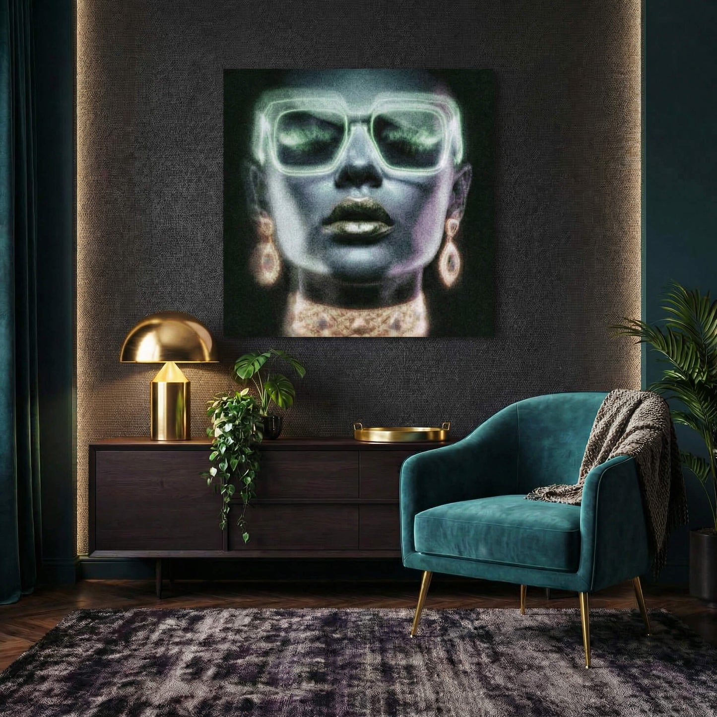Noir in Emerald, Canvas Print, 82 × 82cm