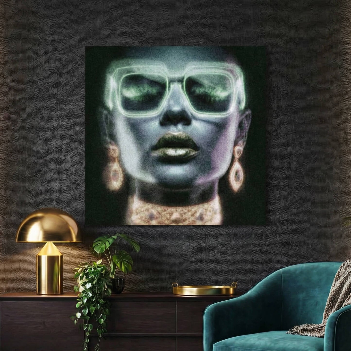 Noir in Emerald, Canvas Print, 82 × 82cm