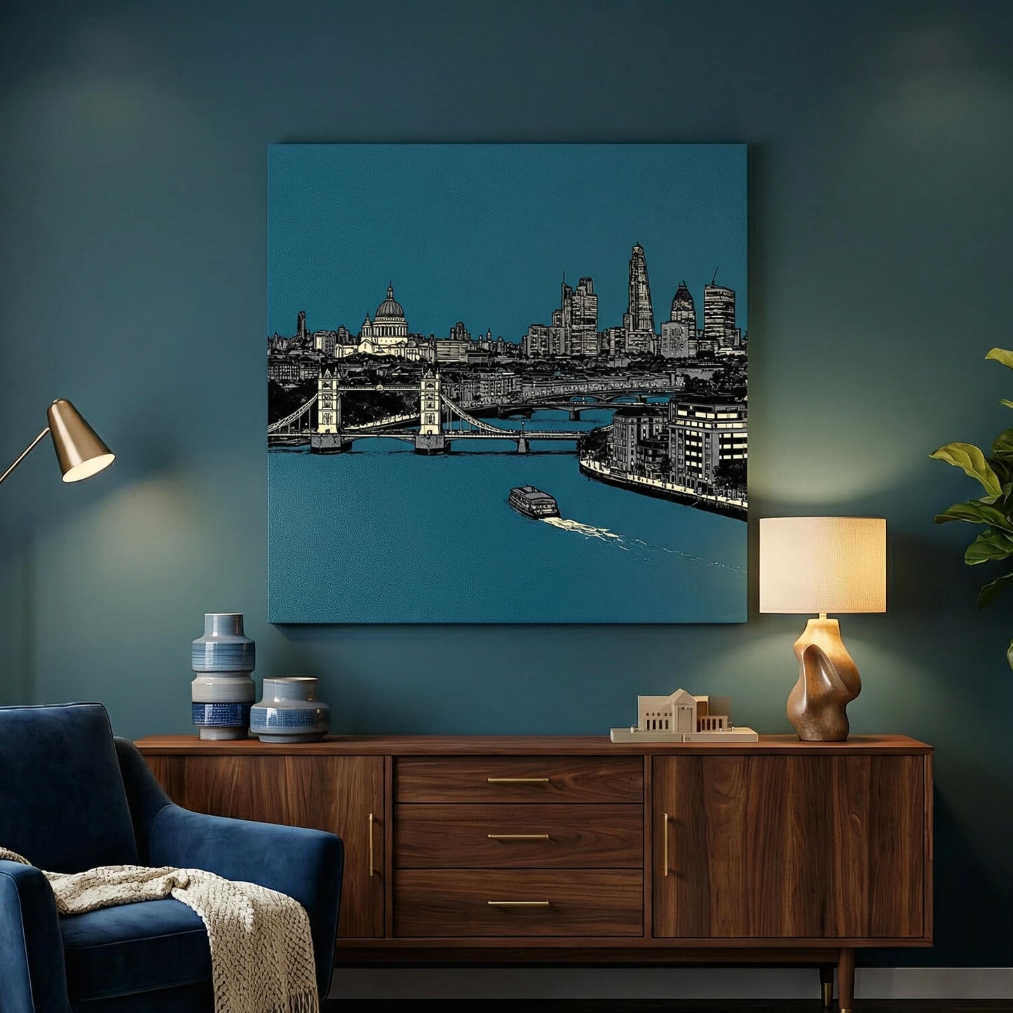 Thames Twilight, Canvas Print, 82 × 82cm