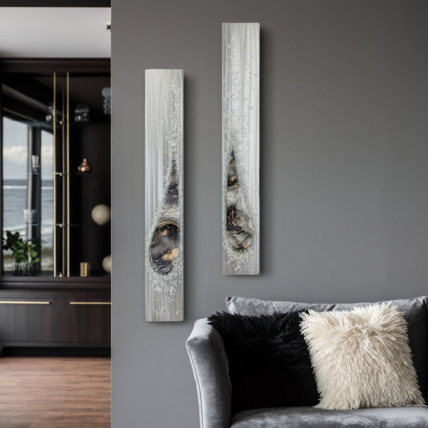 Angel Tears Crystal Glass Set, Grey, Black, Gold