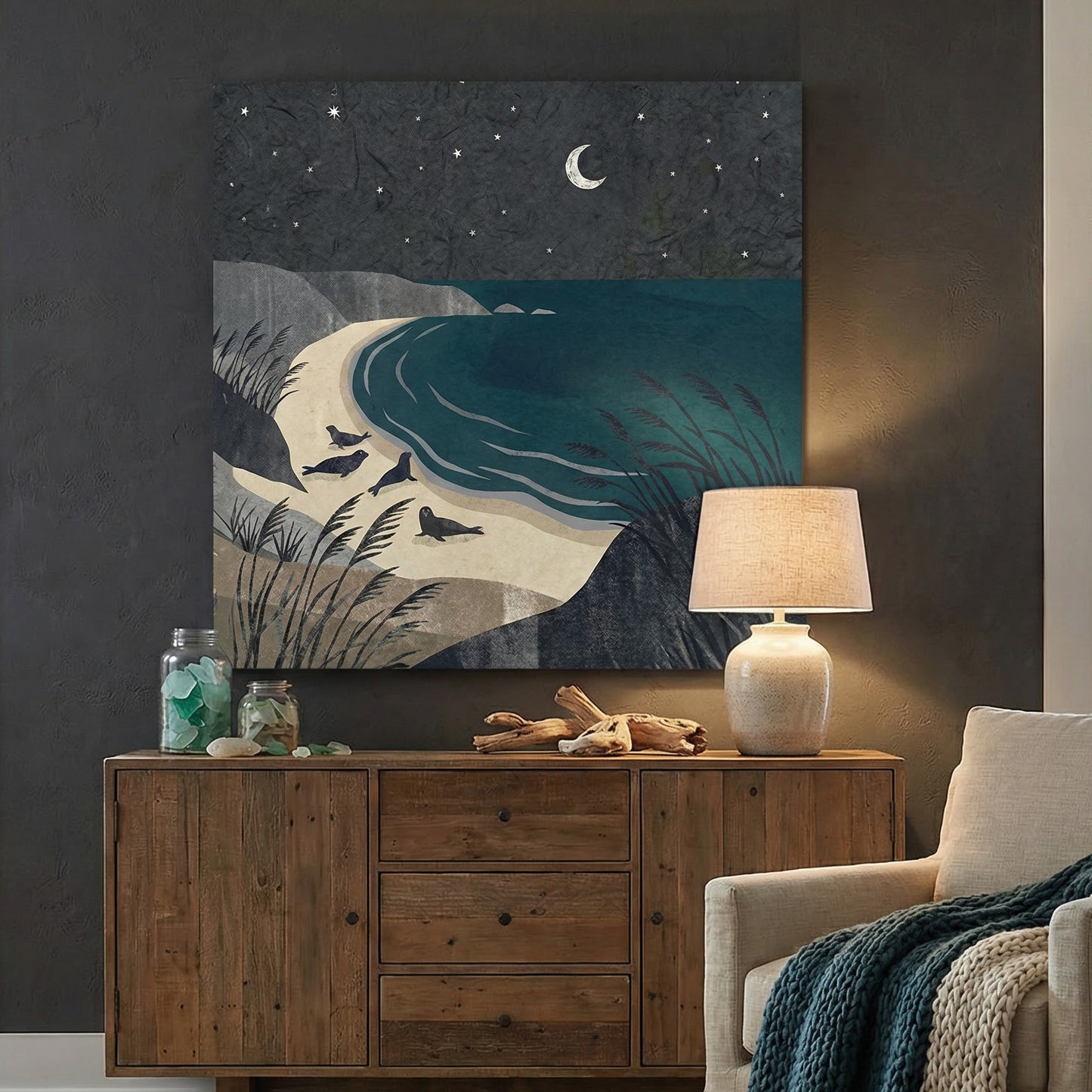 Seals by Starlight, Canvas Print, 82 × 82cm