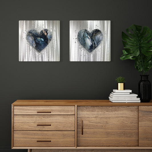 Crystal Glass Heart Duo, Navy