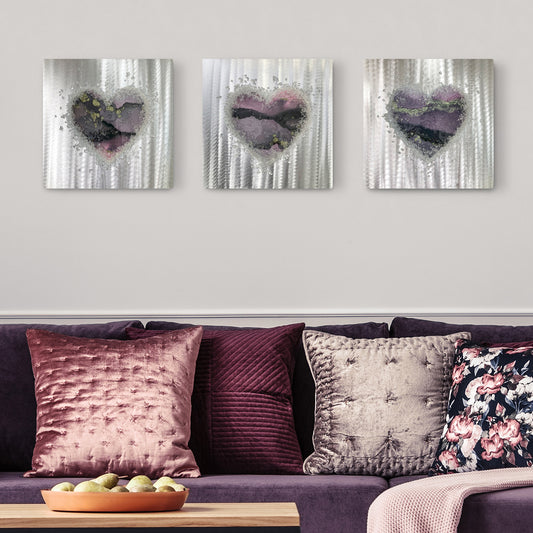 Crystal Glass Heart Set of Three, Lavender