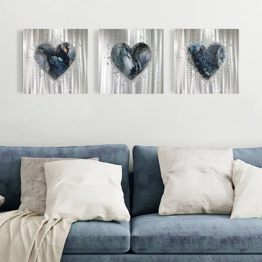 Crystal Glass Heart Set of Three, Navy