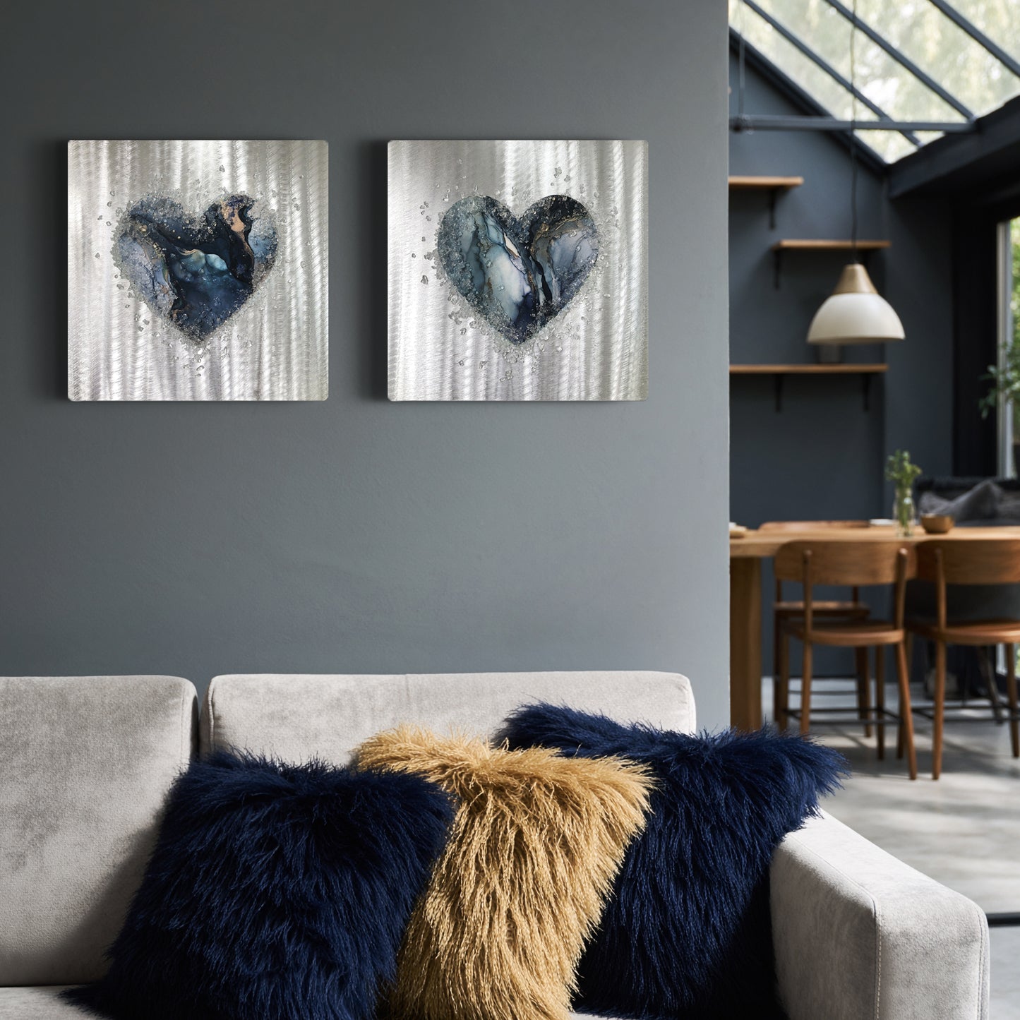 Crystal Glass Heart Duo, Navy