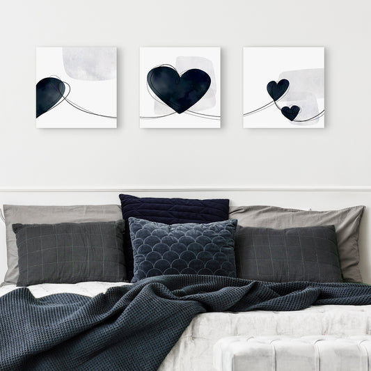 Set of Three Canvases ‘Navy Heart Trio’