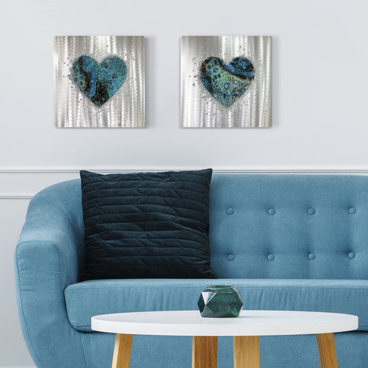 Crystal Glass Heart Duo, Teal