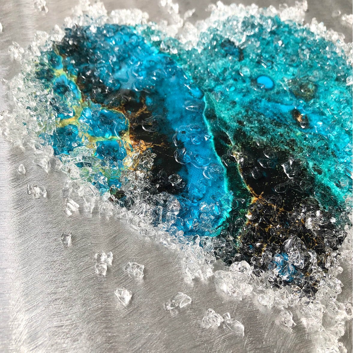 Crystal Glass Heart Duo, Teal