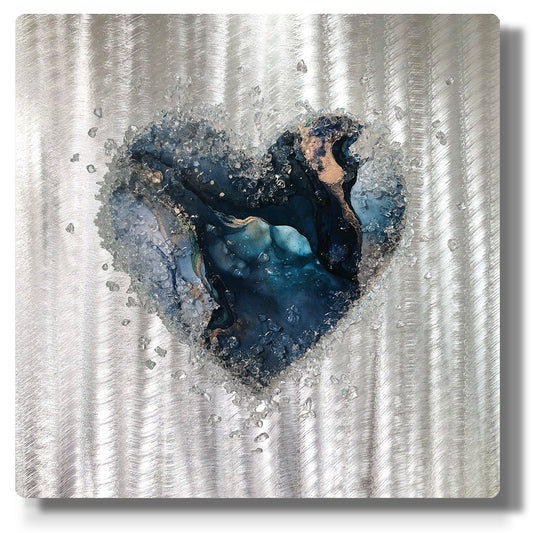 Crystal Glass Heart Single, Navy 2
