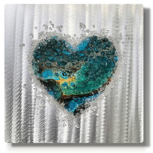 Crystal Glass Heart Single, Teal 3