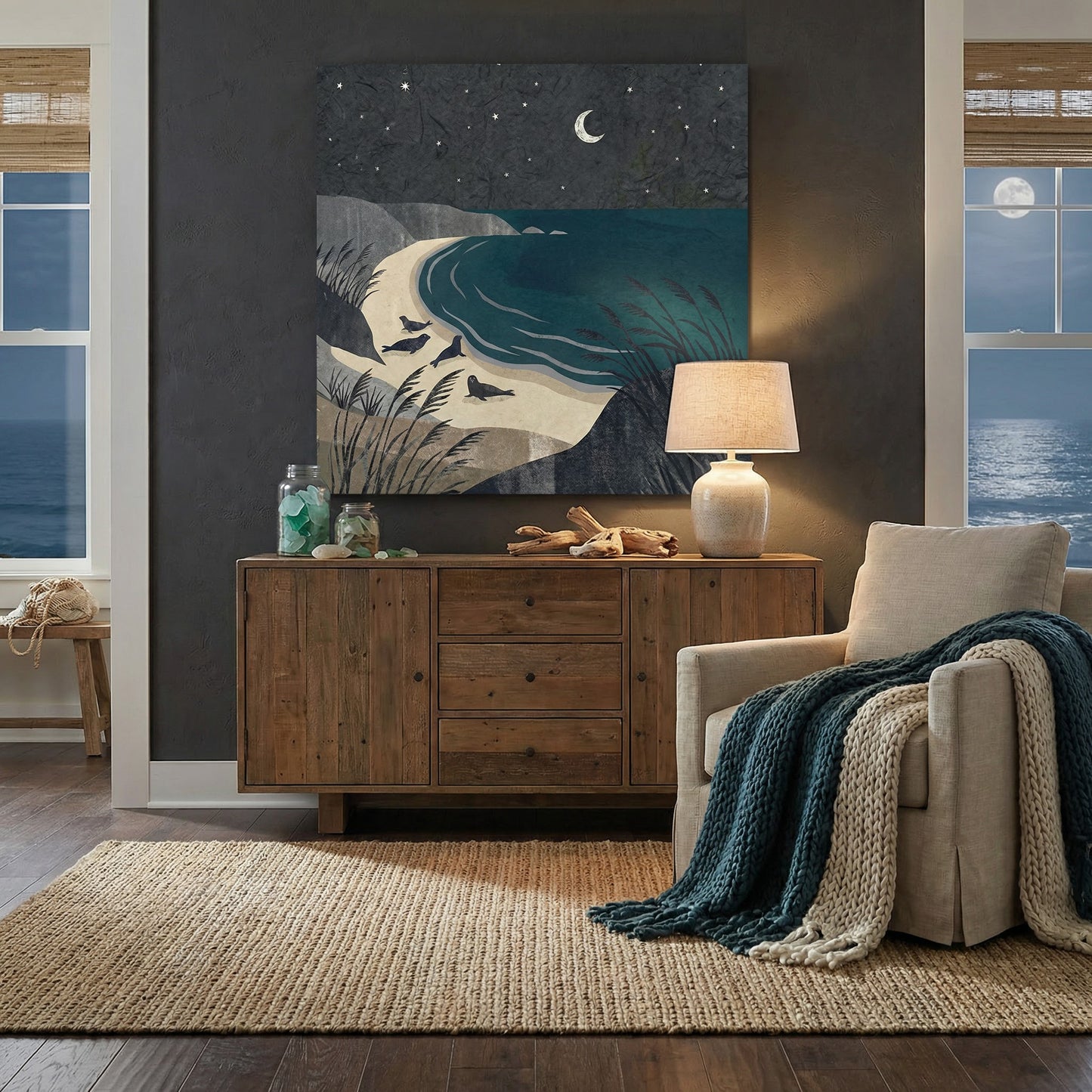 Seals by Starlight, Canvas Print, 82 × 82cm