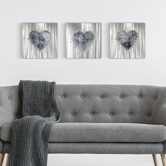 Crystal Glass Heart Set of Three, Grey and White