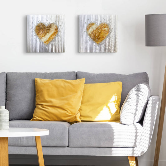 Crystal Glass Heart Duo, Mustard