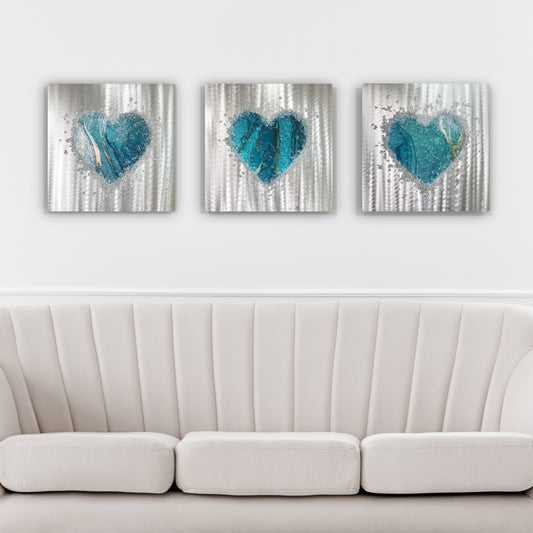 Crystal Glass Heart Set of Three, Seaglass